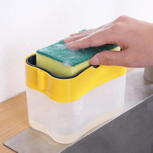 Soap Pump Dispenser with Sponge Holder Hand Press Kitchen Brush