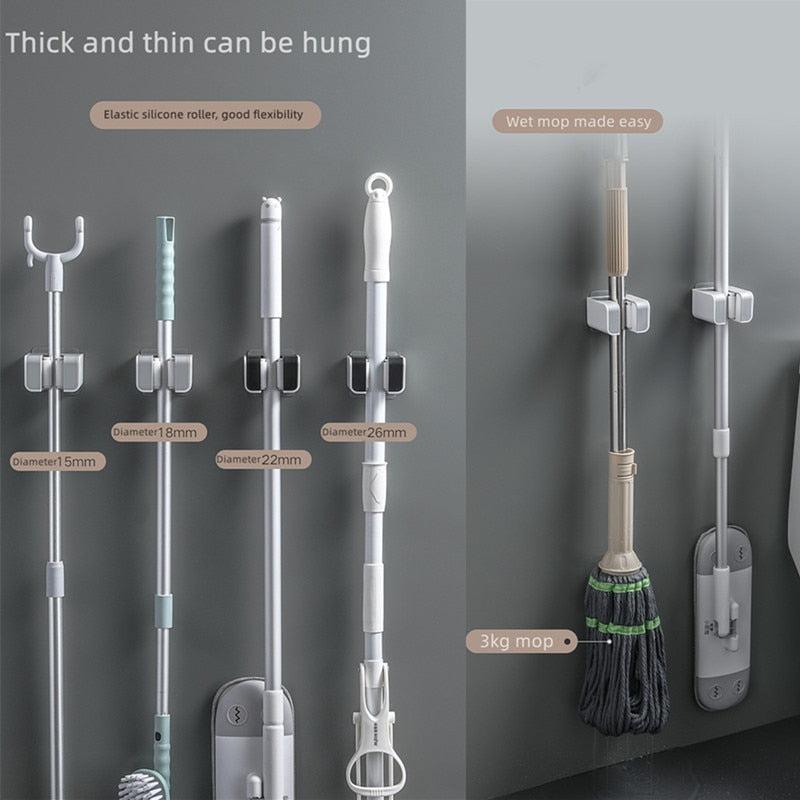 Wall Mounted Mop Holder Bathroom Accessories No punching Multi-Purpose Kitchen Strong Mop Hanger Broom Holder Mop Racks
