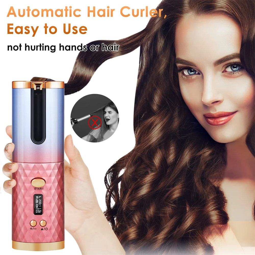 Automatic Hair Curler Curly Machine Ceramic Cordless Rotating Curling Iron Hair Waver Wand Curlers USB Charging LED Curler Iron
